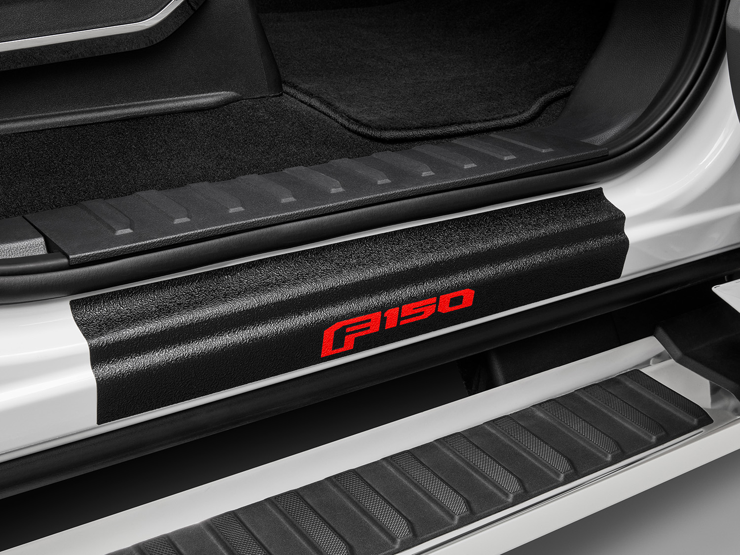 F-150 2021-2026 Tufskinz Red Lettering on Black Texture Door Sill