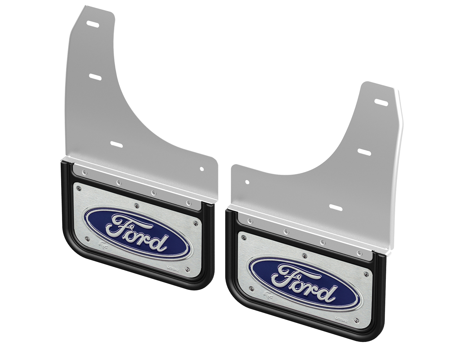 Image for Splash Guards - Gatorback by Truck Hardware, Rear Pair, Chrome Plate with Blue Ford Oval from AccessoriesCanada