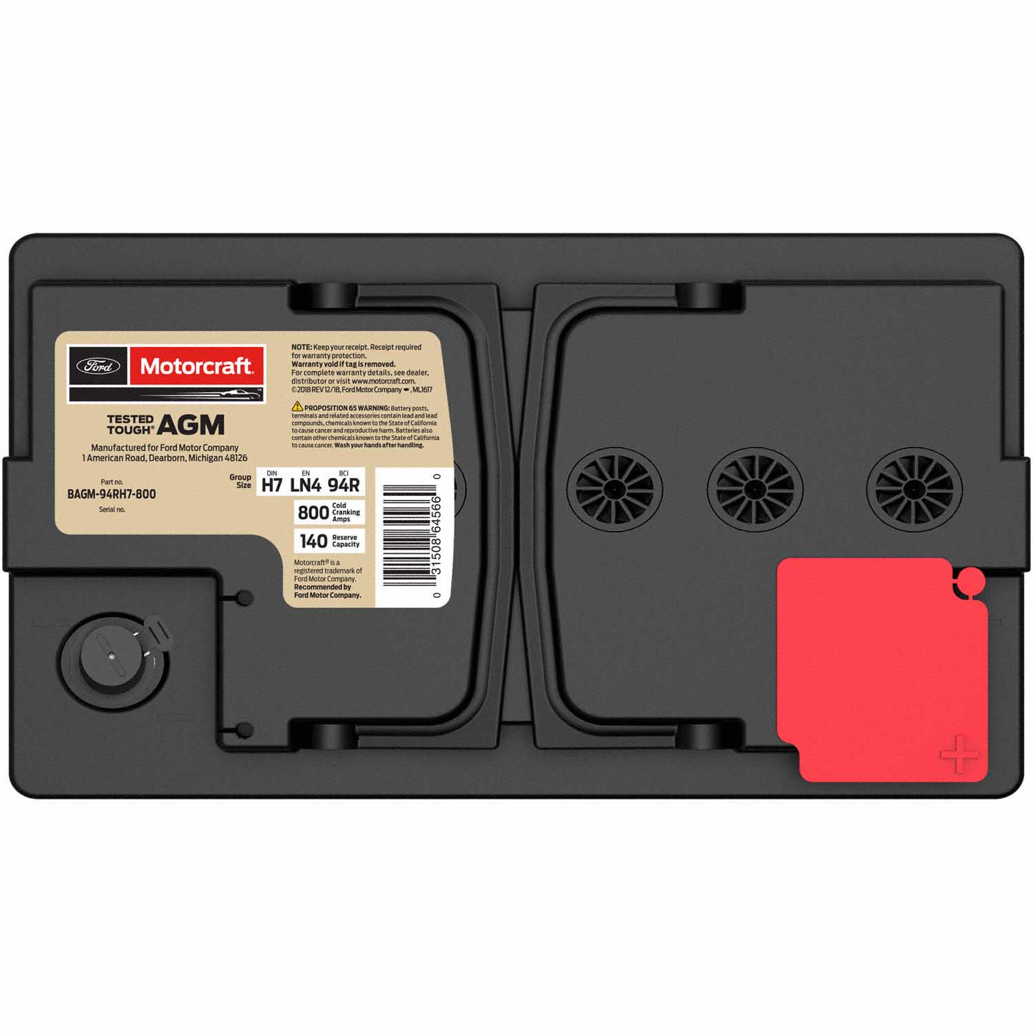 Motorcraft 800 CCA Group Size 94R Vehicle Battery BAGM94RH7800