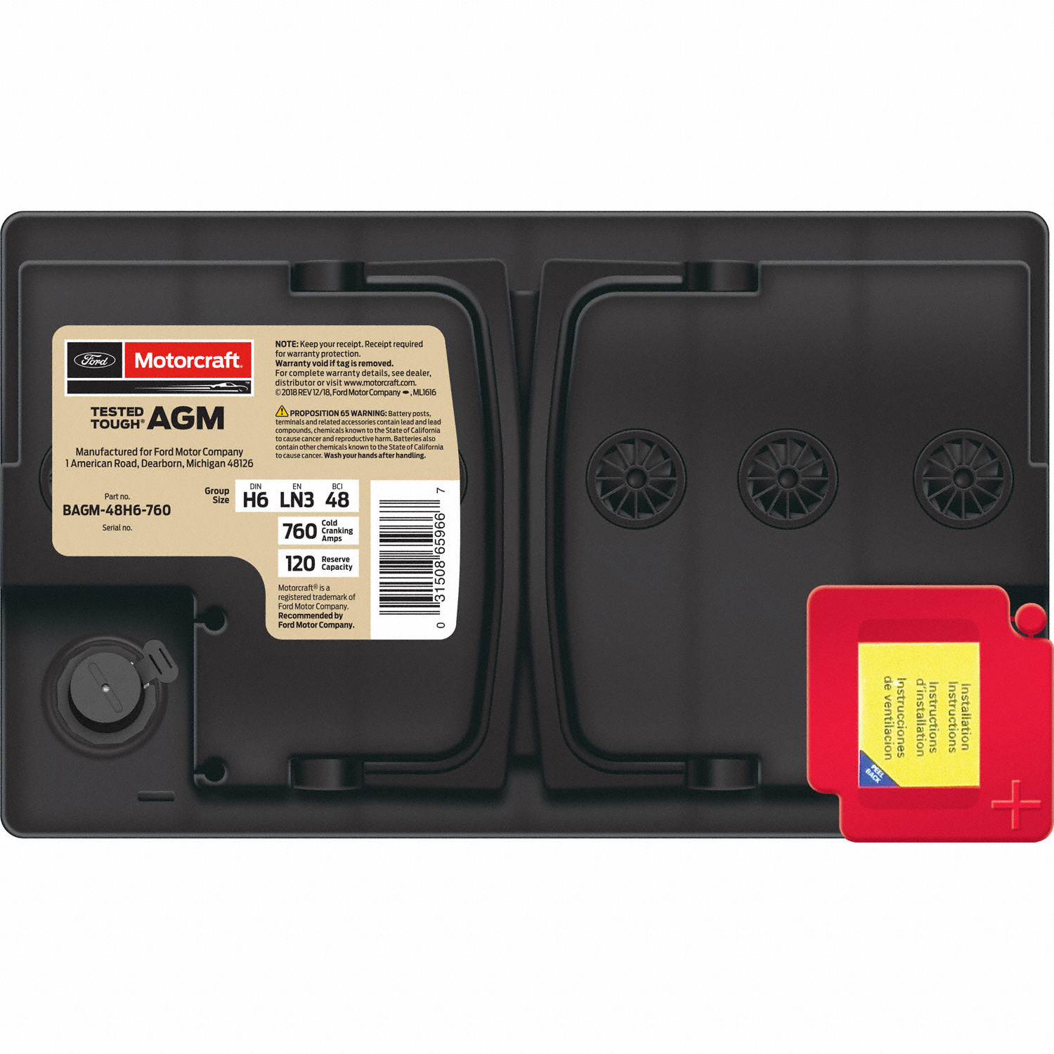 Motorcraft 760 CCA Group Size 48 Vehicle Battery BAGM48H6760